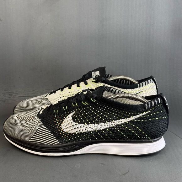 Nike Flyknit Racer Black White Volt athletic sneaker shoes men’s size 13